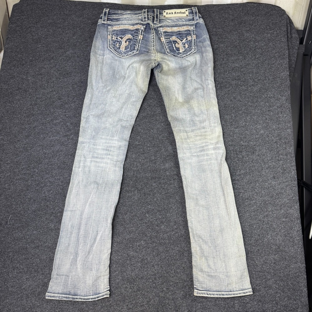 Rock Revival Nancy Jeans Womens 28 Gray Denim Embroidered Easy Straight Leg